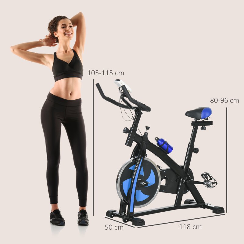 SPORTNOW Indoor Exercise Bike, Stationary Bike, Cycling Machine with Adjustable Seat and Resistance, Heart Rate Sensor, for Home Gym Workout, 8kg Flywheel, Blue