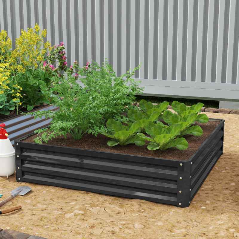 Outsunny 432L Square Raised Garden Bed Box with Weatherized Steel Frame for Vegetables, Flowers and Herbs, 120 x 120 x 30cm, Grey