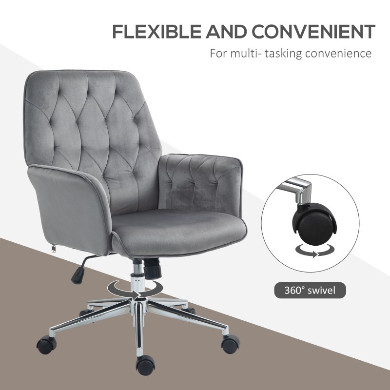 Vinsetto Office Desk Chair, Velvet-Feel Fabric Vanity Chair with Height Adjustable, Armrest, Swivel Chair for Home, Dark Grey