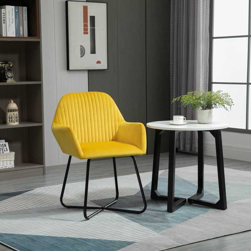 HOMCOM Modern Accent Chair, Velvet-Feel Fabric Upholstered Armchair with Metal Base for Living Room, Yellow