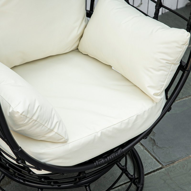 Outsunny 360?? Swivel Egg Chair, Garden Rattan Swivel Chair with Thickened Cushion and Pillow, 150 KG Capacity for Indoor Outdoor, Balcony, Patio, Black