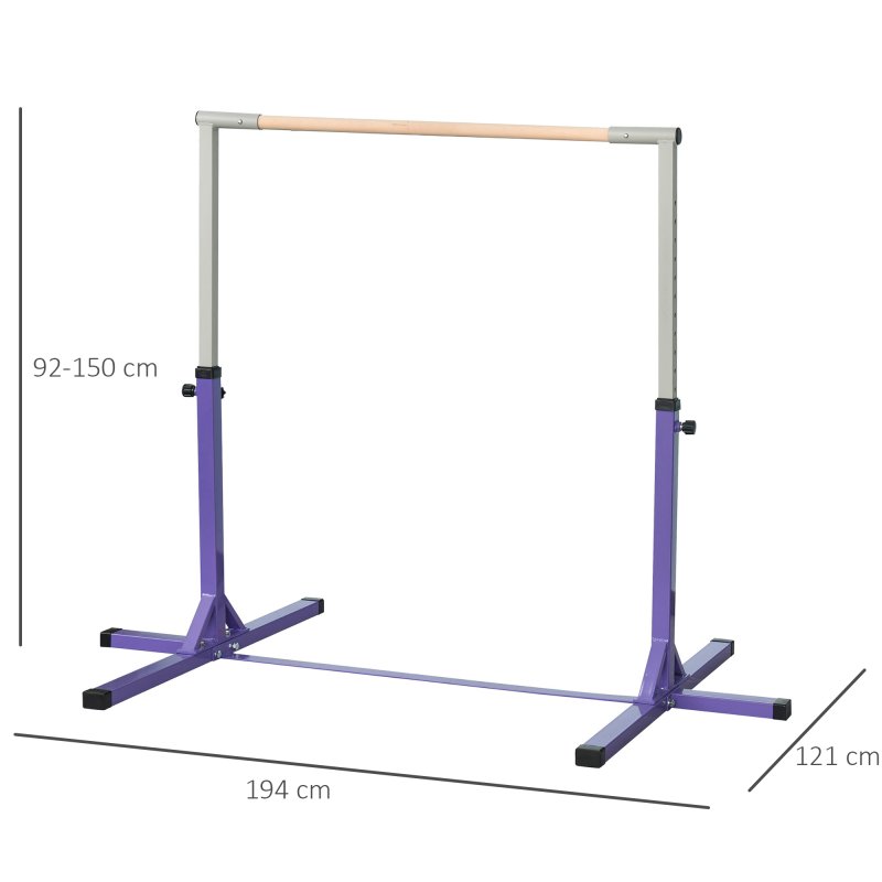 HOMCOM Height Adjustable Gymnastics Horizontal Bar For Kids Home Gym Training Children Junior Kip High Bar Fitness, Purple