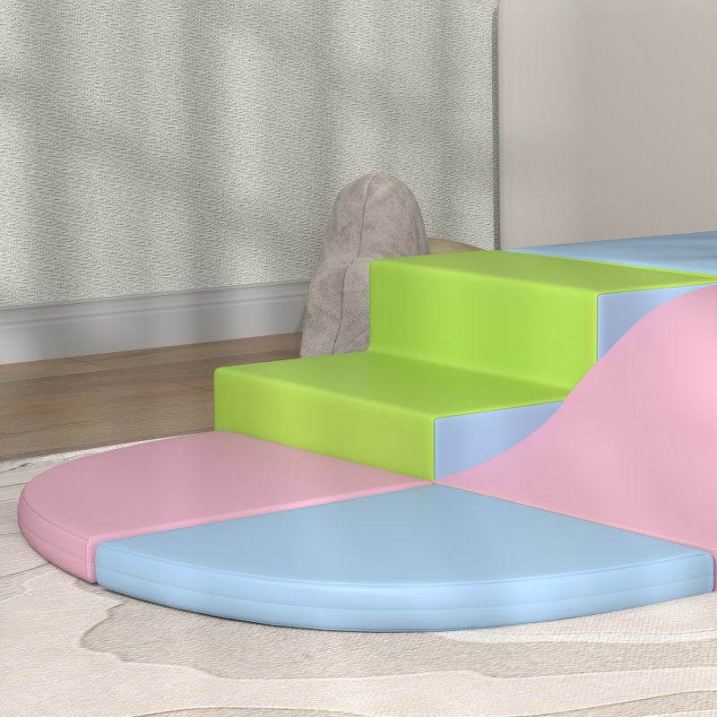 HOMCOM 6 Piece Soft Play Equipment, Kids Foam Blocks Toys for Climb and Crawl, Indoor Activity Play Set Playground for Toddler 1-3 Years Old, Pink
