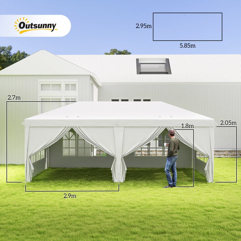 Outsunny 3 x 6 m Garden Pop Up Gazebo, Wedding Party Tent Marquee, Water Resistant Awning Canopy with Sidewalls, Windows, Carry Bag, White