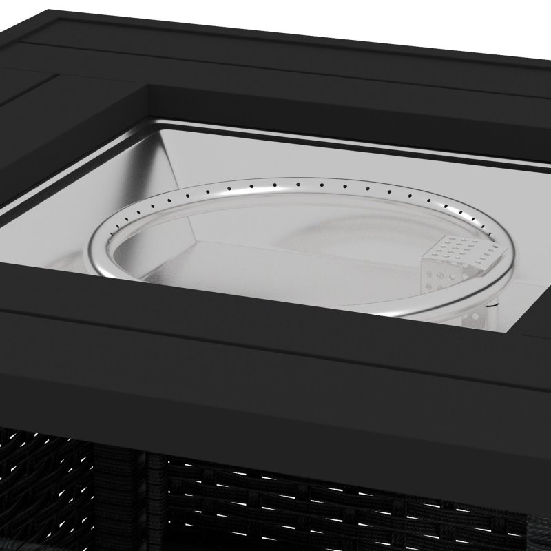 Outsunny Outdoor Rattan Gas Fire Pit Table, 50,000 BTU Square Garden Table with Fire Pit, Rain Cover, Wind Guard, Pulse-Ignition and Volcanic Rock, 72.5 x 72.5 x 67.5 cm, Black