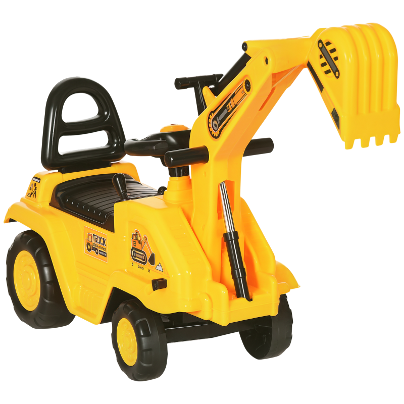 HOMCOM Ride On Tractor, 2 in 1 Kids Ride On Digger Pull Cart with Bucket, Under Seat Storage, Horn, High Backrest, Ride On Toy for 1.5-4 Years, Yellow