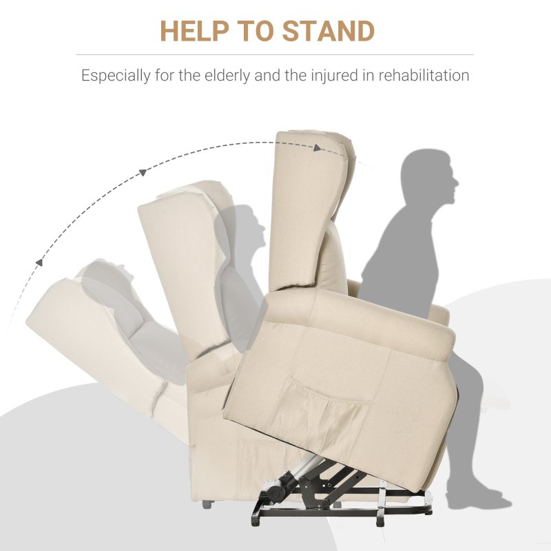 HOMCOM Power Lift Recliner Armchair, Electric Lift Chair for Elderly, Fabric Riser and Reclining Chair with Remote Control, Side Pockets, Extended Footrest, for Living Room, Beige