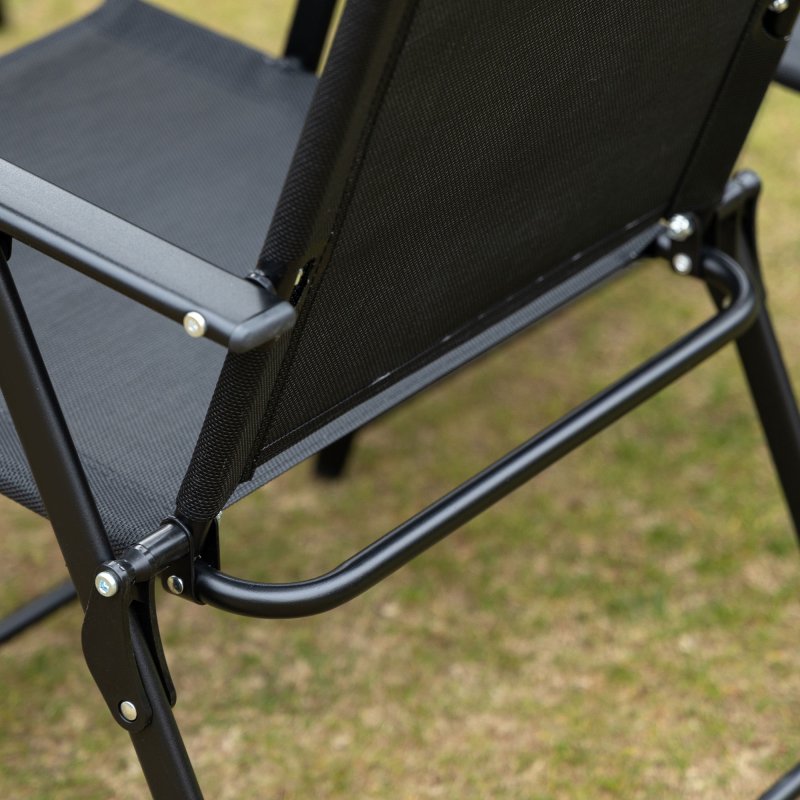 Outsunny 8 Pieces Metal Garden Furniture Set with Parasol and Folding Chairs, Garden Dining Set, 6 Seater Outdoor Table and Chairs with Tempered Glass Top, Black