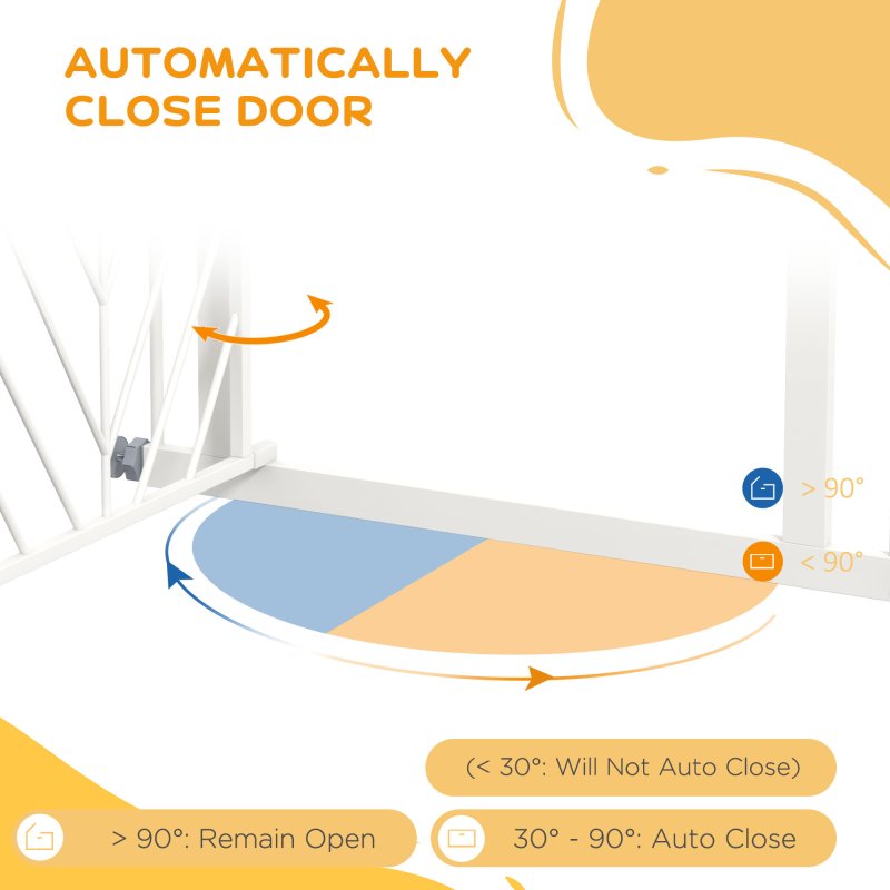 PawHut Pressure Fit Safety Gate for Doorways and Staircases, Dog Gate with Auto Closing Door, Pet Barrier for Hallways with Double Locking, Openings 74-80cm - White