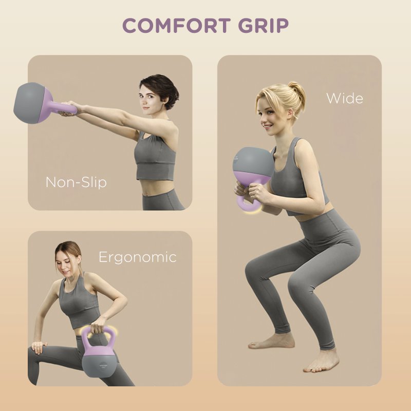 SPORTNOW Soft Kettlebell, 6kg Kettle Bell with Non-Slip Handle for Home Gym Weight Lifting and Strength Training, Purple and Grey