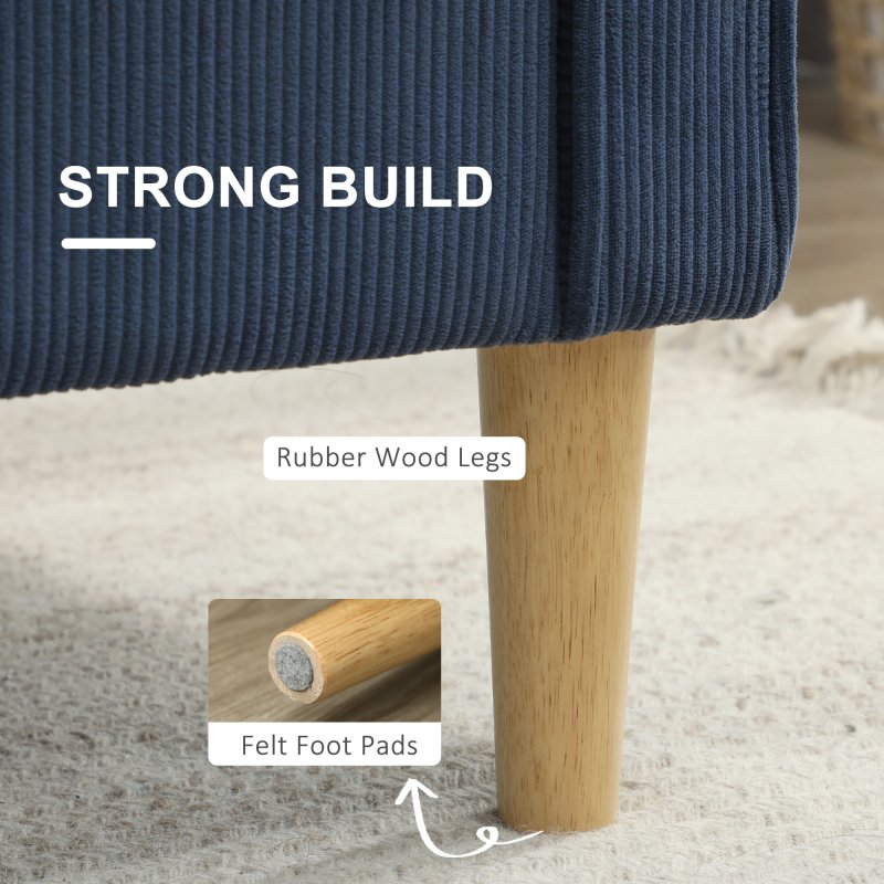 HOMCOM 2 Seater Sofa with Storage, Compact Loveseat Sofa with Solid Wood Legs, Corduroy Small sofa Settee for Living Room, Bedroom, Home Office, 117 x 63 x 79cm, Blue