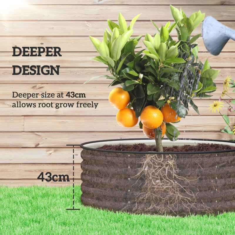 Outsunny Galvanised Raised Garden Bed with Safety Edging, Outdoor Raised Planter Box with Gloves and Open Bottom, Metal Raised Bed for Flowers, Vegetables and Herbs, 120 x 120 x 43cm, Cream White