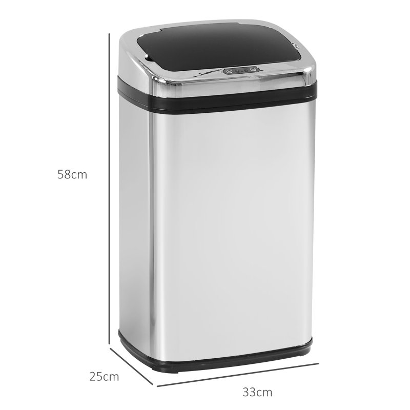 HOMCOM 30L Automatic Kitchen Bin with Lid, Stainless Steel Sensor Bin with Infrared Motion Sensor for Home Office, Bathroom, Living Room, Silver