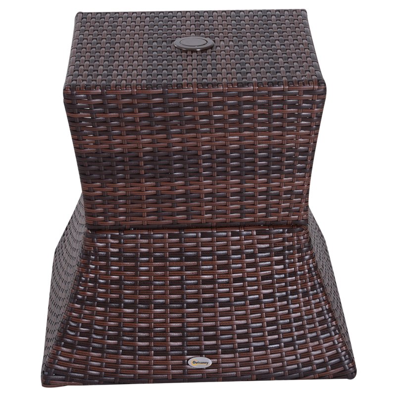 Outsunny Rattan Outdoor Coffee Table, Wicker Garden Patio Bistro Side Table with Umbrella Hole and Storage Space for Balcony, Porch, Brown