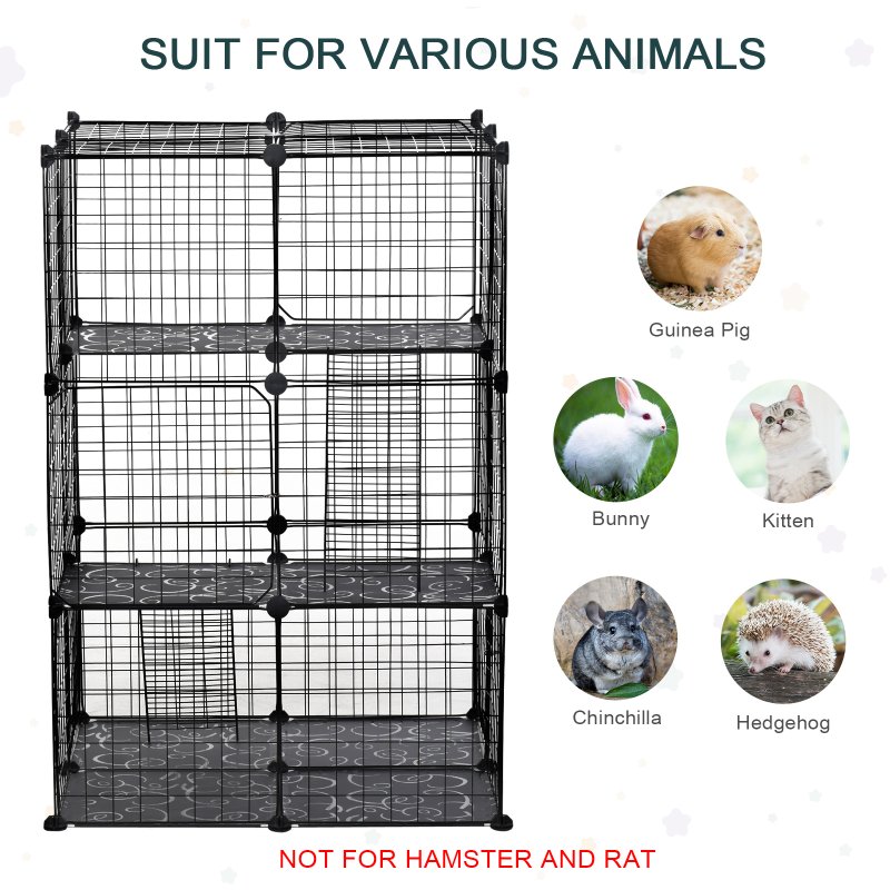 PawHut Pet Playpen DIY Small Animal Cage Enclosure Metal Wire Fence 39 Panels with 3 Doors 2 Ramps for Kitten Bunny Chinchilla Pet Mink Black