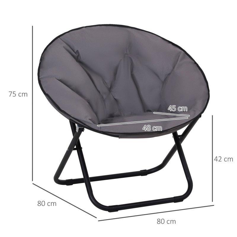 Outsunny Camping Moon Chair, Portable Folding Camping Chair for Adults with Wide Padded Oxford Seat for Outdoor Camp, Travel, Fishing, Beach, Grey