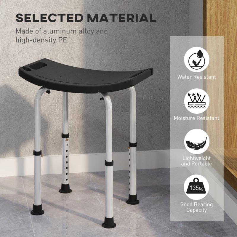 HOMCOM Height Adjustable Shower Stool, Aluminium Shower Chair, Non-Slip Bath Stool for Elderly, Disabled, Seniors, Pregnant