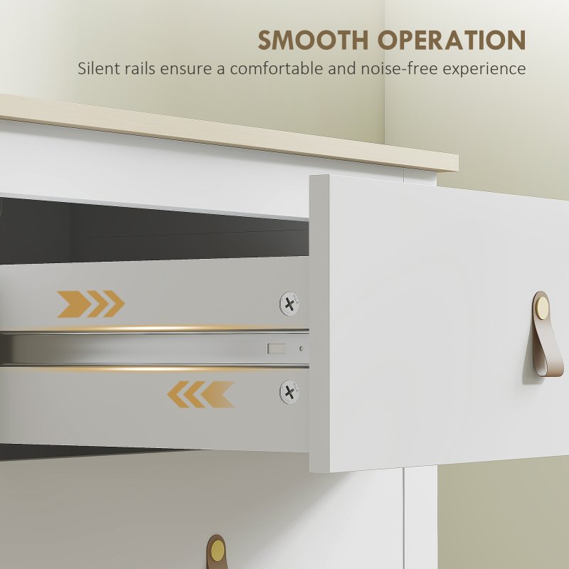 HOMCOM Bedroom Chest of Drawers, Modern 4 Drawer Dresser Cabinet with PU Leather Handles and Metal Runners for Living Room, Hallway, Entryway, White