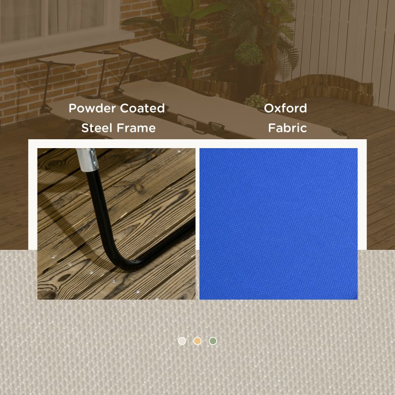 Outsunny 2 Piece Folding Sun Loungers with Canopy, Adjustable Recliner Garden Chairs with Side Pocket, Steel Frame and Breathable Mesh for Outdoor, Pool, Beach, Garden, Blue