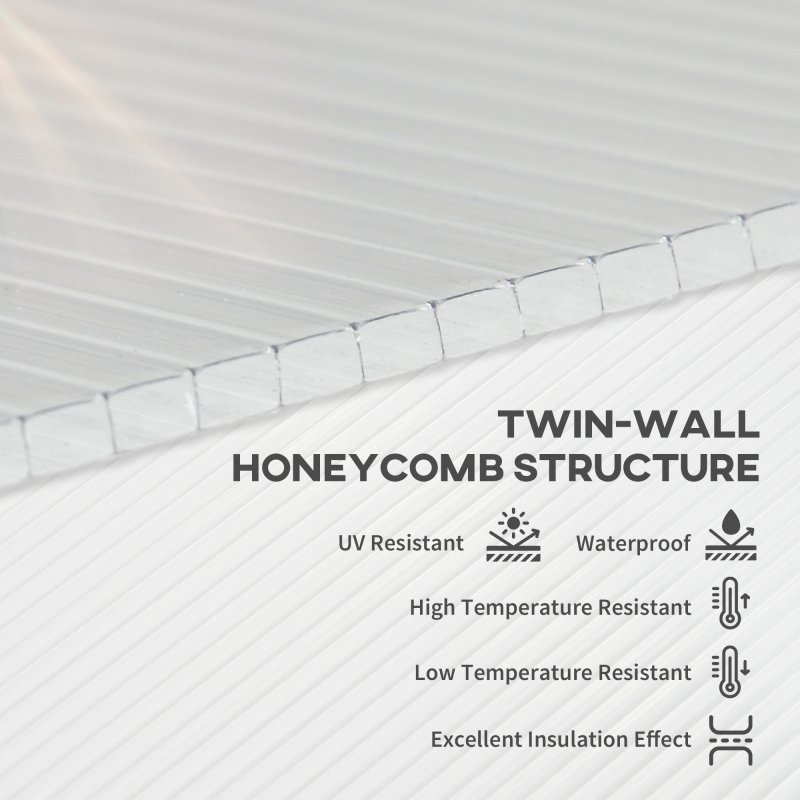 Outsunny 14 Pieces Polycarbonate Sheets, 121 x 61 x 0.4cm Twin-Wall Plastic Roofing Sheets, 10m? Replacement Greenhouse Panels, Waterproof and UV Protection, Clear