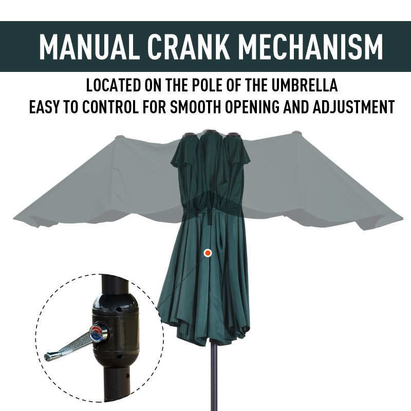 Outsunny 4.6m Large Garden Parasol Double-Sided Sun Umbrella Patio Market Canopy Shade Outdoor Dark Green - NO BASE