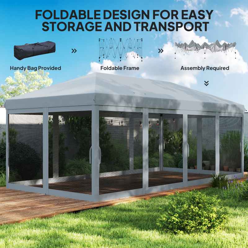 Outsunny 3 x 6m Pop Up Gazebo, Outdoor Canopy Shelter, Marquee Party Wedding Tent with 6 Mesh Walls and Carry Bag, Grey