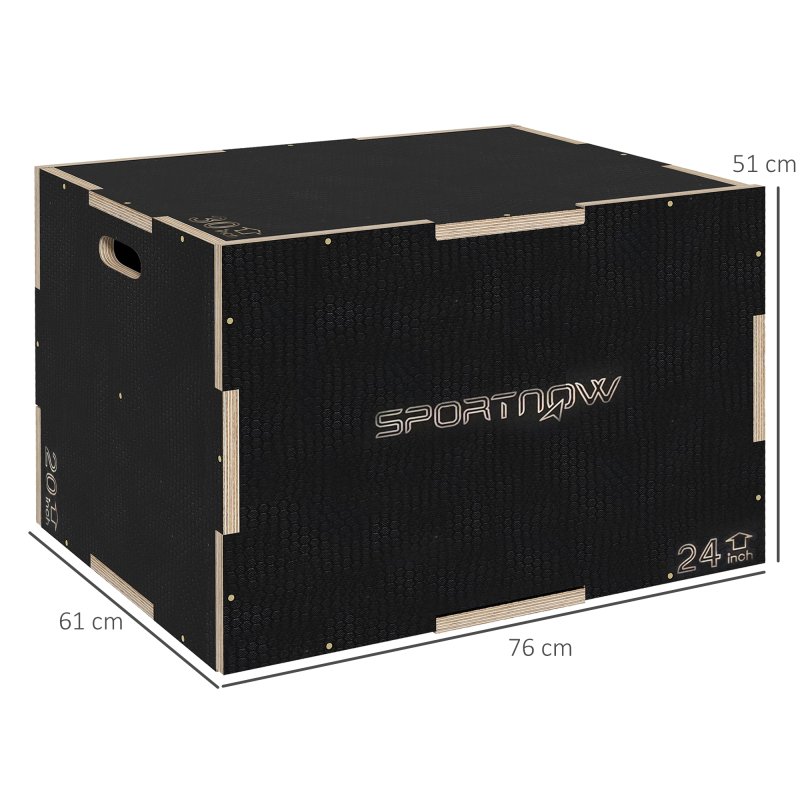 SPORTNOW 3-in-1 Wooden Plyo Box, Anti-Slip Plyometric Jump Platform, Step Up Exercise Box with Handle Openings for Home Gym, Workout Training, 51/61/76cm