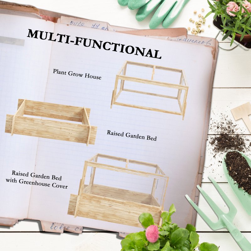 Outsunny Outdoor Raised Garden Bed with Cold Frame Greenhouse and Openable Top, Wooden Elevated Planter Box for Vegetables, Flowers and Herbs, 98x98x63.5cm