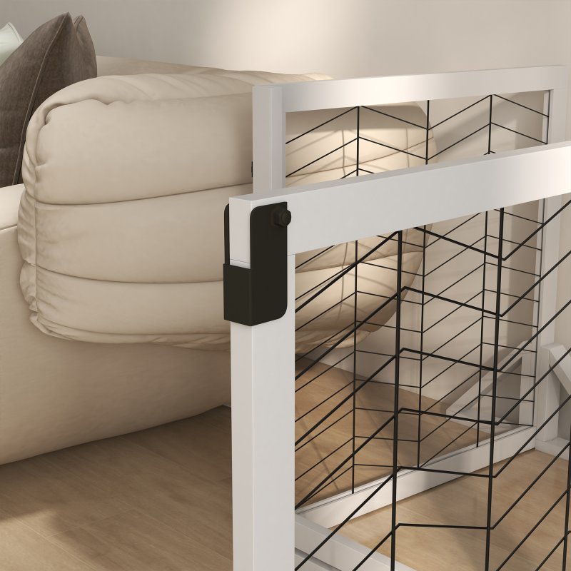 PawHut Freestanding Pet Gate, 8 Panels Dog Playpen, Foldable Dog Barrier with 2 Pcs Support Feet, for House, Doorway, Stairs, Small and Medium Dogs - White