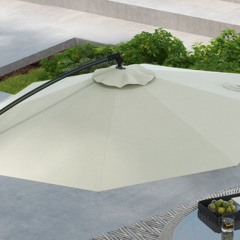 Outsunny 3(m) Cantilever Parasol with Cross Base, Banana Parasol with Crank Handle, Tilt and 8 Ribs, Round Hanging Patio Umbrella for Outdoor Pool, Garden, Balcony, Cream