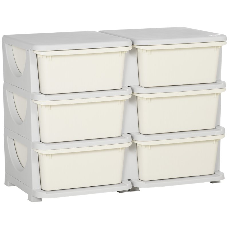 HOMCOM Kids Storage Units with 6 Drawers 3 Tier Chest Vertical Dresser Tower Toy Organiser for Nursery Playroom Kindergarten Cream