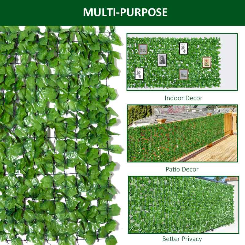 Outsunny 3 X 1m Artificial Plant Wall Panels, Artificial Wall Foliage with Ivy Leaves, Privacy Screen Greenery Grass Wall For Garden Balcony