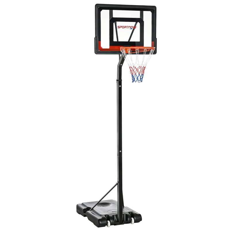 SPORTNOW Height Adjustable Basketball Hoop and Stand w/ Plastic Backboard and Weighted Base, Portable on Wheels, 2.6-3.1m, Black