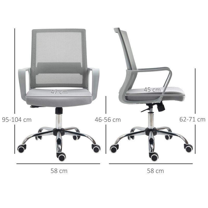 Vinsetto Office Chair, Ergonomic Desk Chair, Mesh Computer Chair with Back Support, Adjustable Height and Swivel Rolling Wheels, Grey