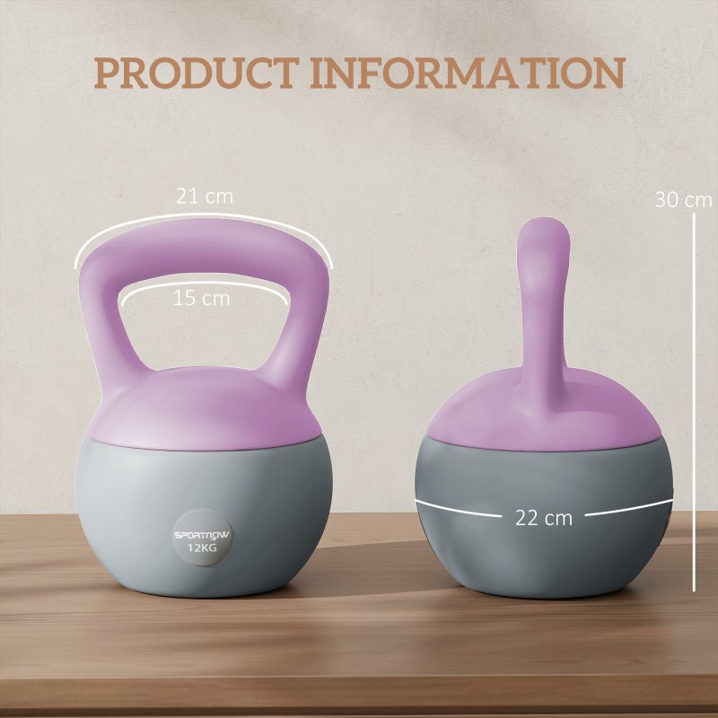 SPORTNOW Soft Kettlebell, 12kg Kettle Bell with Non-Slip Handle for Home Gym Weight Lifting and Strength Training, Purple and Grey