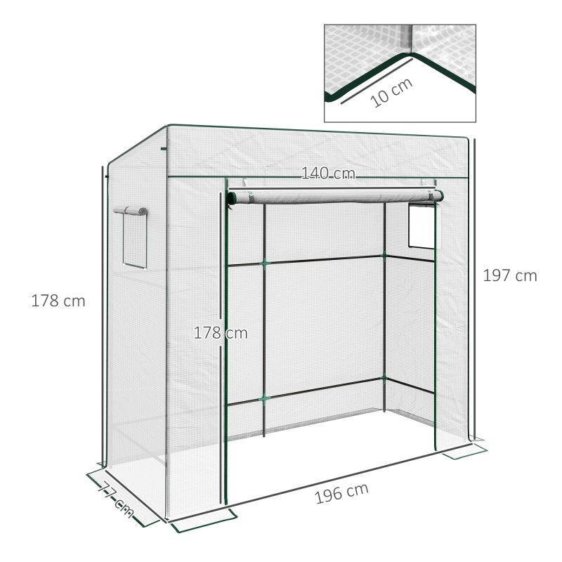 Outsunny Tomato Greenhouse with Reinforced PE Cover, Walk-in Garden Growhouse with Large Roll-up Door and 2 Mesh Windows, Portable Indoor Outdoor Green House, 196L x 77W x 178Hcm, White