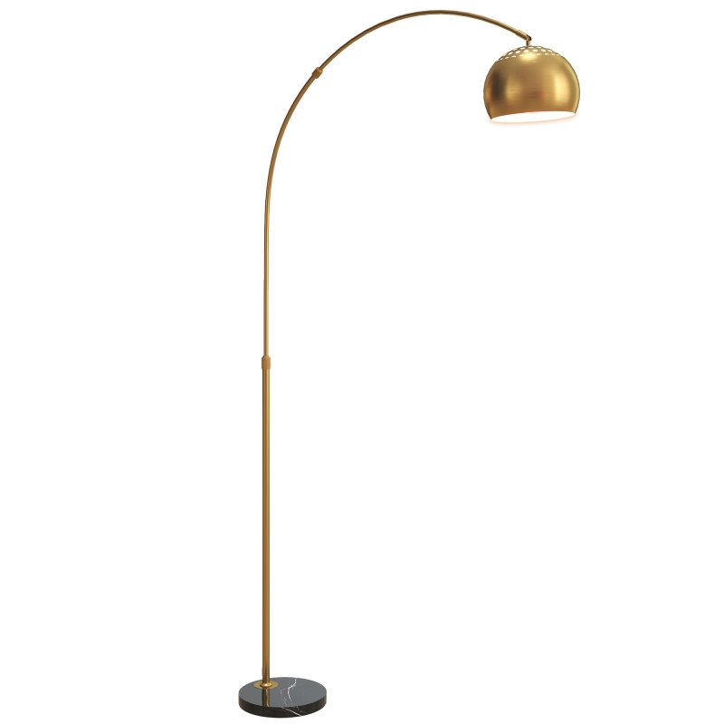 HOMCOM 180cm Arc Floor Lamp for Living Room, Modern Adjustable Standing Lamp with Foot Switch, Faux Black Marble Base and Bell Shade for Home Offices, Bedrooms, Gold Tone