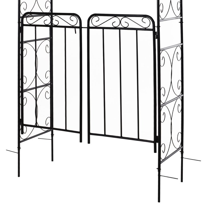 Outsunny Garden Decorative Metal Arch with Gate Outdoor Patio Trellis Arbor for Climbing Plant Archway Antique Black - 108L x 45W x 215Hcm