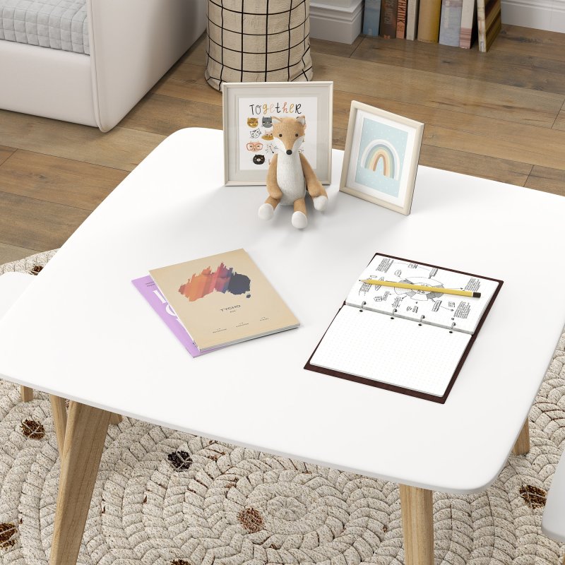 AIYAPLAY Kids Table and Chair Set, 3-Piece Toddler Furniture Set, Activity Play Table Chair Set for Playroom, Bedroom, Nursery, Classroom, for Ages 3-8 Years, White