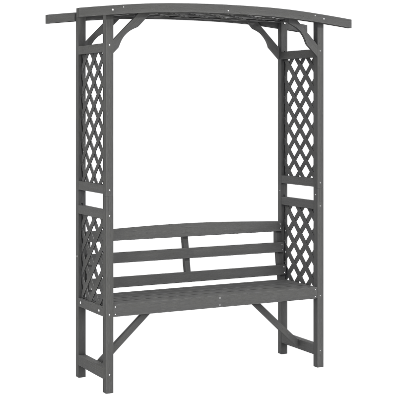 Outsunny Garden Bench, Arch Pergola with Natural Wooden Garden Arbour with Seat for Vines/Climbing Plants for Outdoor Space, Grey