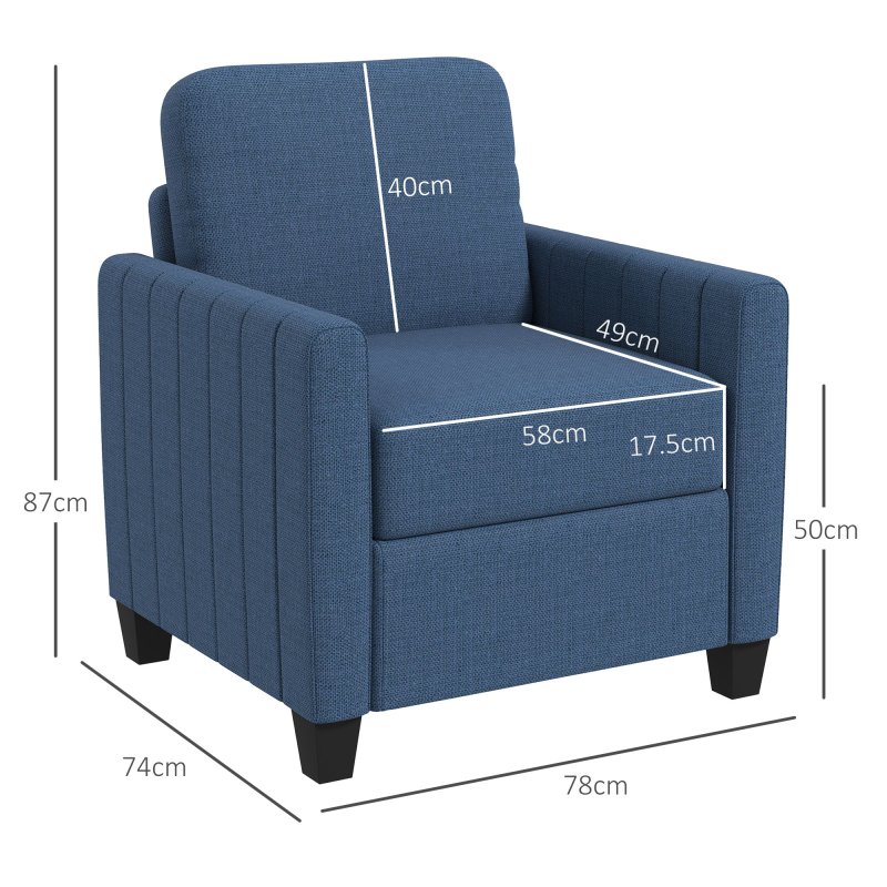 HOMCOM Armchair, Channel Tufted Modern Fabric Accent Chair, Comfy Upholstered Reading Lounge with Spring Cushion, Back Pillow, for Living Room, Bedroom, Office