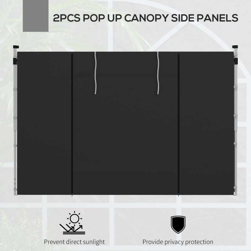 Outsunny Gazebo Side Panels with Windows and Doors, for 3x3(m) or 3x6m Pop Up Gazebo, 2 Pack Sides Replacement, Black