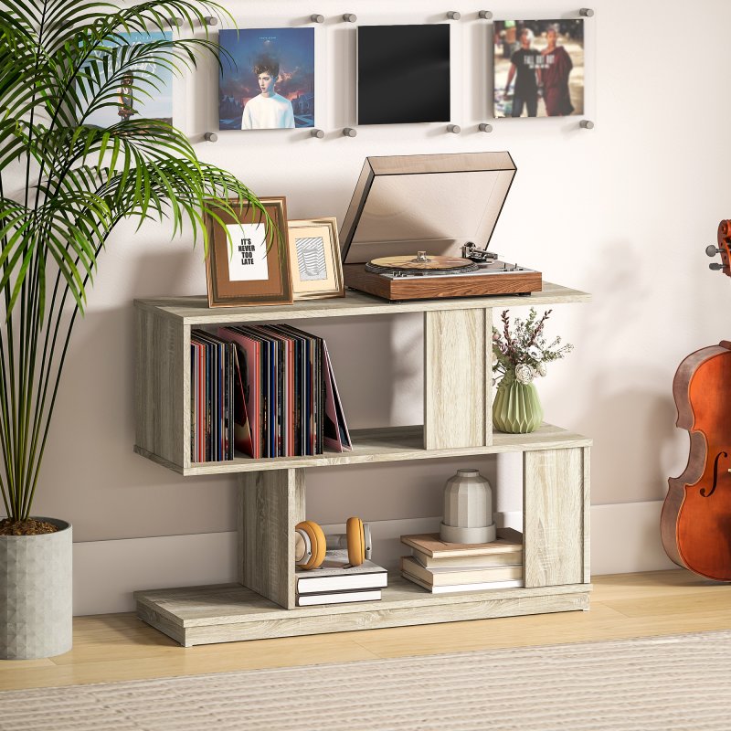 HOMCOM S-Shaped Side Table, 3-Tier Narrow End Table with Storage Shelves, Modern Nightstand for Living Room, Bedroom, 90W x 30D x 61H cm, Natural Wood Finish