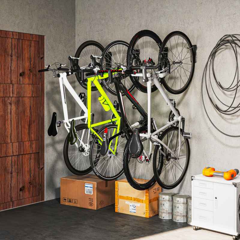 SPORTNOW 4 Pack Bike Rack, Wall Mounted Bicycle Hanger Hook, Foldable Garage Bike Wall Rack, Bicycle Storage Holder for Indoor Outdoor Use