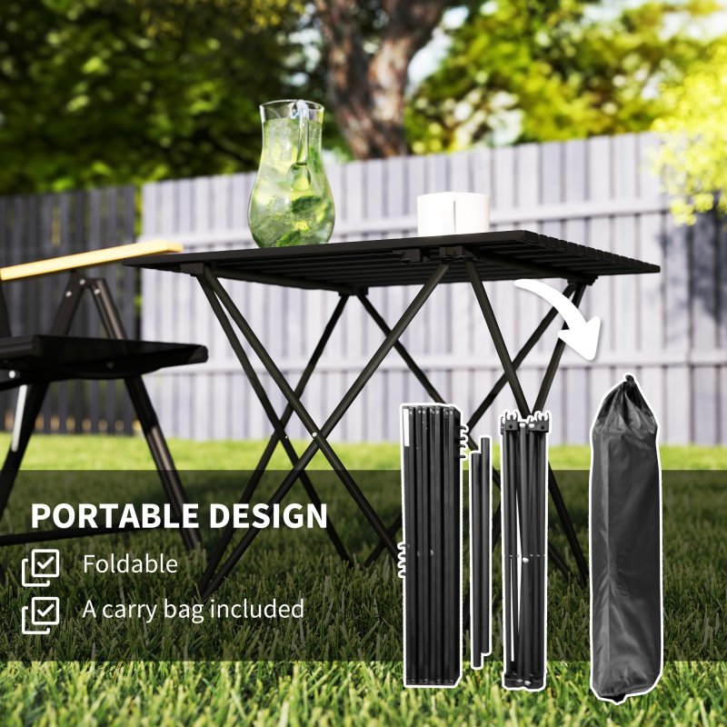 Outsunny Folding Camping Table, Lightweight Metal Picnic Table with Carry Bag, Foldable Table for Outdoor Camping, Picnic, Hiking, BBQ, Fishing, Black