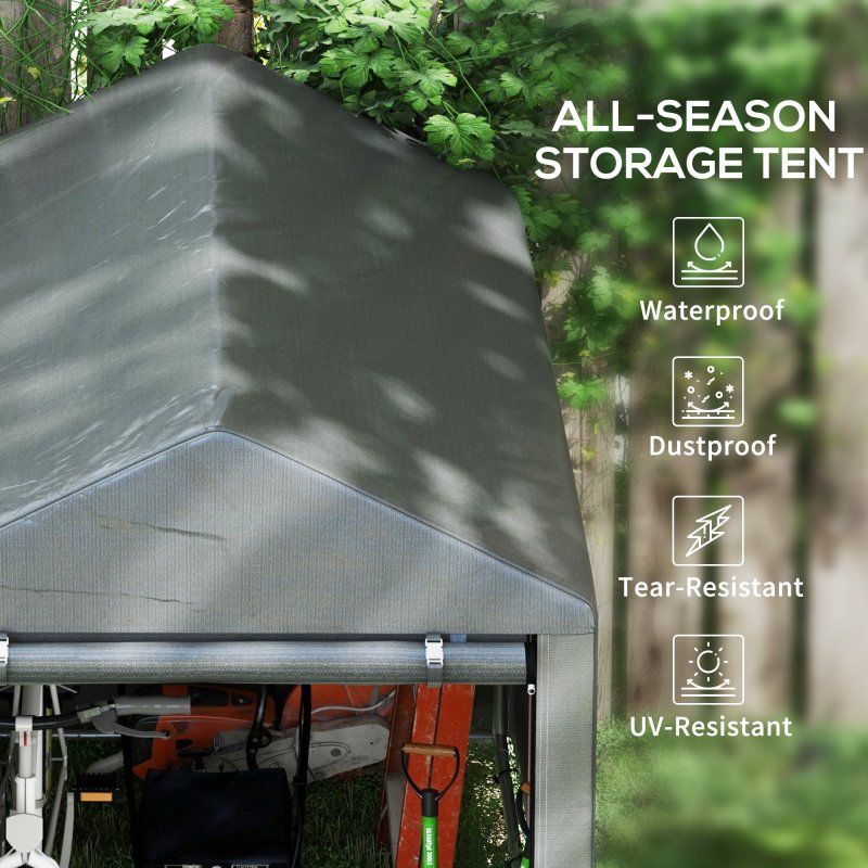 Outsunny 1.2 x 1.8m Garden Storage Shed Tent, Portable Shed Shelter with Galvanised Steel Frame and Large Door, for Motorbike, Garden Tools, Bike Storage
