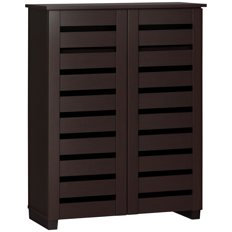 HOMCOM Narrow Shoe Cabinet for Entryway, 5-Tier Slim Shoe Storage Cabinet with 2 Slatted Doors and Adjustable Shelves for 15 Pairs, Dark Brown