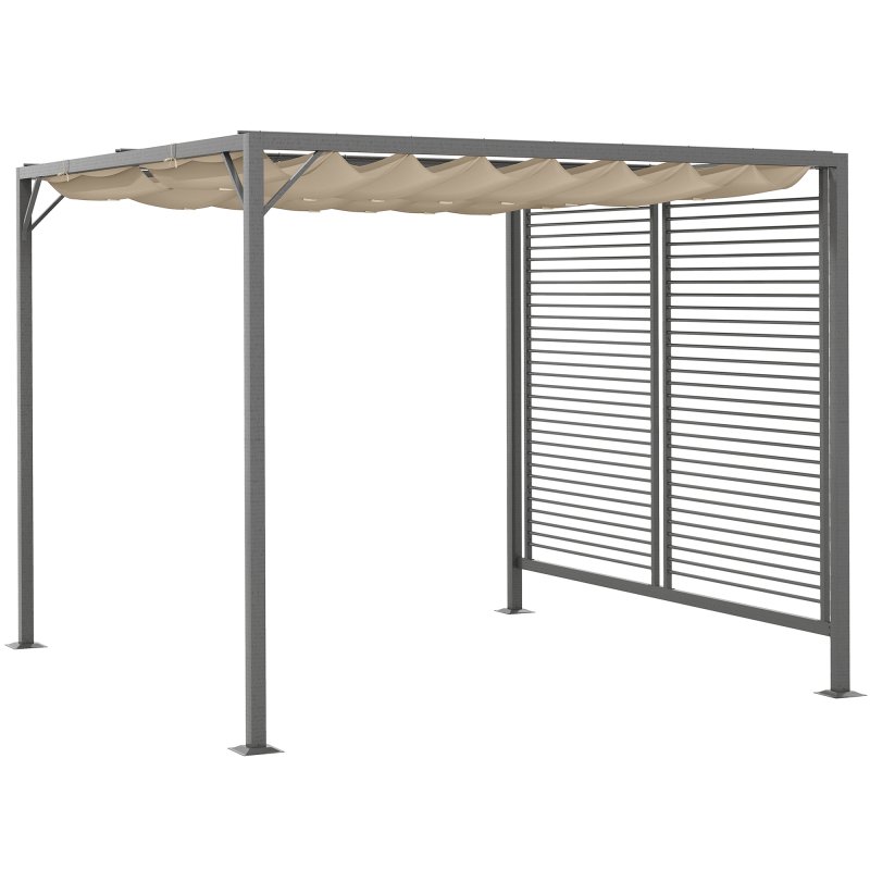 Outsunny 2.8 x 3(m) Metal Outdoor Pergola with Retractable Roof, Outdoor Gazebo Canopy Shelter with Grommet Holes for Garden, Patio, Lawn, Beige