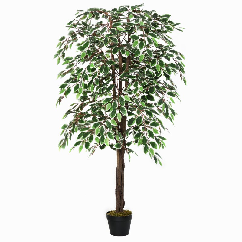 Outsunny 160cm/5.2FT Artificial Ficus Silk Tree with Nursery Pot, Decorative Fake Plant, for Indoor Outdoor D??cor
