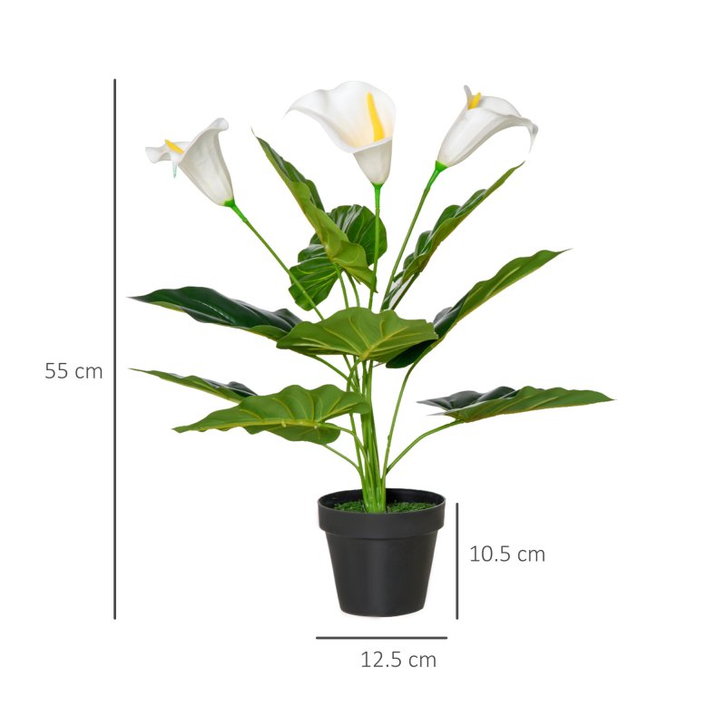 HOMCOM Set of 2 Artificial Realistic Calla Lily Flower, Faux Decorative Plant in Nursery Pot for Indoor Outdoor Decor, 55cm